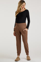 Brown Soft Knit Maternity Joggers