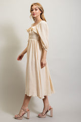 Cream Gauze Smocking  Midi Dress