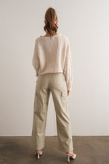 Ivory Loose Fit Cable Knit Sweater Pullover