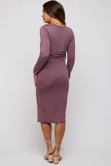 Mauve Long Sleeve Maternity Nursing Dress