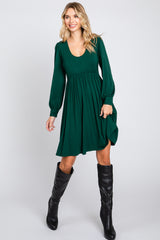 Forest Green Long Puff Sleeve Dress