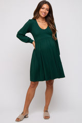 Forest Green Long Puff Sleeve Maternity Dress