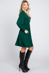 Forest Green Long Puff Sleeve Dress