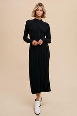 Black Ribbed Turtle Neck Maternity Midi Dress