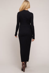 Black Ribbed Turtle Neck Maternity Midi Dress