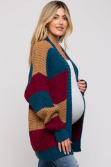 Teal Colorblock Chunky Maternity Cardigan