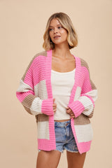 Pink Colorblock Chunky Maternity Cardigan