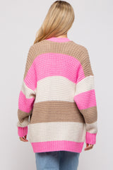 Pink Colorblock Chunky Maternity Cardigan