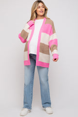 Pink Colorblock Chunky Maternity Cardigan