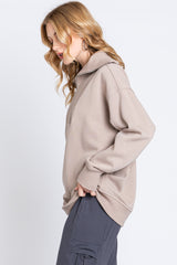 Taupe High-Neck Fleece Pullover