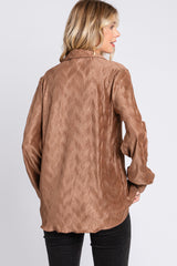 Mocha Wavy Pleated Button Up Blouse