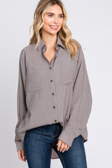 Charcoal Striped Oversized Button Up Top