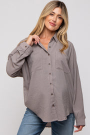 Charcoal Striped Oversized Button Up Maternity Top