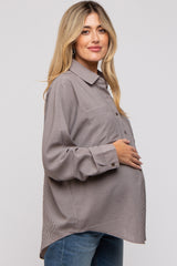 Charcoal Striped Oversized Button Up Maternity Top