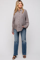 Charcoal Striped Oversized Button Up Maternity Top