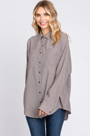 Charcoal Striped Oversized Button Up Top