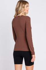 Brown Ribbed Lace V-Neck Top