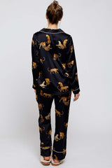 Black Satin Animal Print Maternity Pajama Set