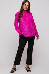 Fuchsia Textured Mock Neck Maternity Blouse