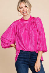 Fuchsia Textured Mock Neck Maternity Blouse