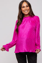 Fuchsia Textured Mock Neck Maternity Blouse