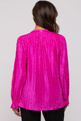 Fuchsia Textured Mock Neck Maternity Blouse