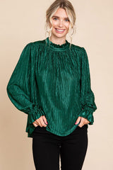 Forest Green Textured Mock Neck Maternity Blouse