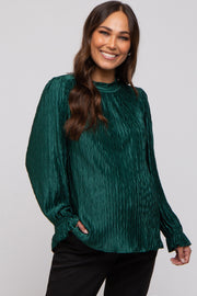 Forest Green Textured Mock Neck Maternity Blouse