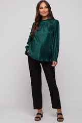 Forest Green Textured Mock Neck Maternity Blouse