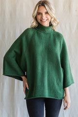 Forest Green Brushed Turtleneck Wide 3/4 Sleeve Maternity Sweater