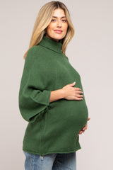 Forest Green Brushed Turtleneck Wide 3/4 Sleeve Maternity Sweater