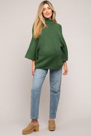 Forest Green Brushed Turtleneck Wide 3/4 Sleeve Maternity Sweater