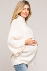 Ivory Brushed Turtleneck Wide 3/4 Sleeve Maternity Sweater