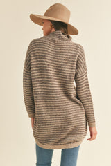 Dark Mocha Striped Turtleneck Sweater