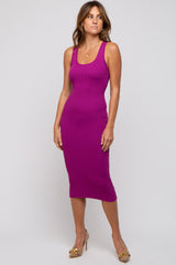 Magenta Fitted Knit Midi Dress