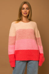 Pink Striped Knit Maternity Sweater