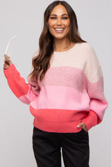 Pink Striped Knit Maternity Sweater