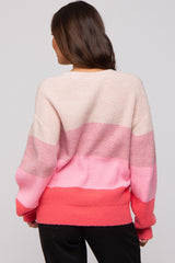 Pink Striped Knit Maternity Sweater