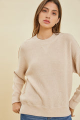 Beige Knit Side Slit Sweater