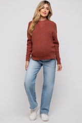 Rust Knit Side Slit Maternity Sweater