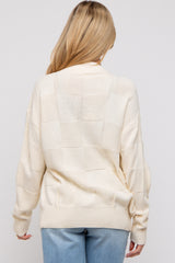 Cream Checkered Knit Button Front Maternity Cardigan