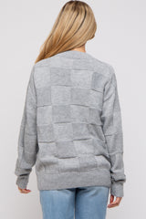 Grey Checkered Knit Button Front Maternity Cardigan