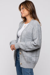 Grey Checkered Knit Button Front Cardigan