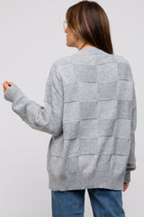 Grey Checkered Knit Button Front Cardigan