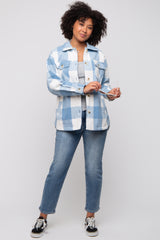 Blue Plaid Brushed Long Shacket