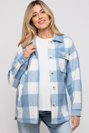 Blue Plaid Brushed Long Maternity Shacket