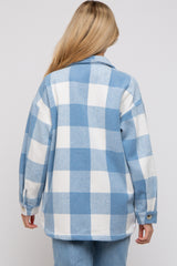 Blue Plaid Brushed Long Maternity Shacket