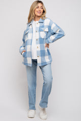 Blue Plaid Brushed Long Maternity Shacket