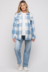 Blue Plaid Brushed Long Maternity Shacket