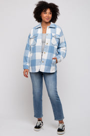 Blue Plaid Brushed Long Shacket